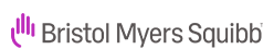 Bristol Myers Squibb company logo with a purple icon and gray text.