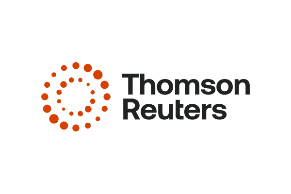 The official stacked logo of Thomson Reuters featuring the orange circular icon and company name.