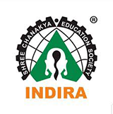Logo of Indira, Shree Chanakya Education Society, featuring a stylized green triangle, a human silhouette, and gear outline with text 'SHREE CHANAKYA EDUCATION SOCIETY' and the word 'INDIRA' below.