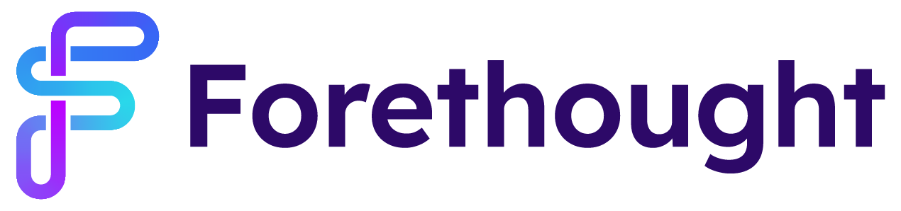 Logo for Forethought, featuring a stylized 'F' icon in a gradient of blue and purple, alongside the company name in bold text.