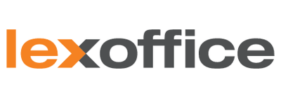 The logo for lexoffice by Haufe, featuring 'lex' in orange and 'office' in gray text.