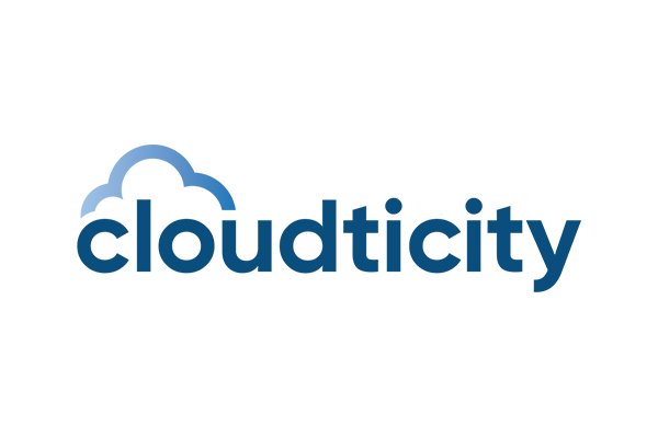 Cloudticity company logo with blue stylized text and cloud graphic.