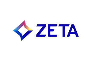 Logo of Zeta featuring a gradient diamond shape and the word 'ZETA' in blue text.