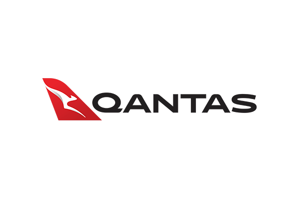Qantas logo featuring a stylized kangaroo in a red tail fin next to the word 'QANTAS' in bold lettering.