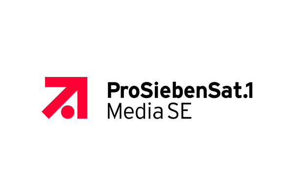 Logo of ProSiebenSat.1 Media SE, featuring a red geometric shape followed by the company name in black text on a white background.