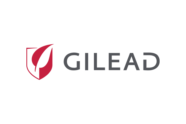 Gilead Sciences company logo featuring a red and gray design with stylized text.