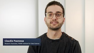 Claudio Paonessa, Research Associate at FHNW Institute for Data Science, is interviewed while facing the camera in a well-lit setting.