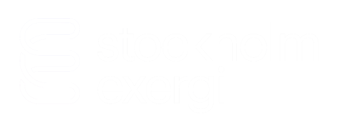 The logo of Stockholm Exergi, featuring a stylized abstract icon and the company name in white text on a transparent background.