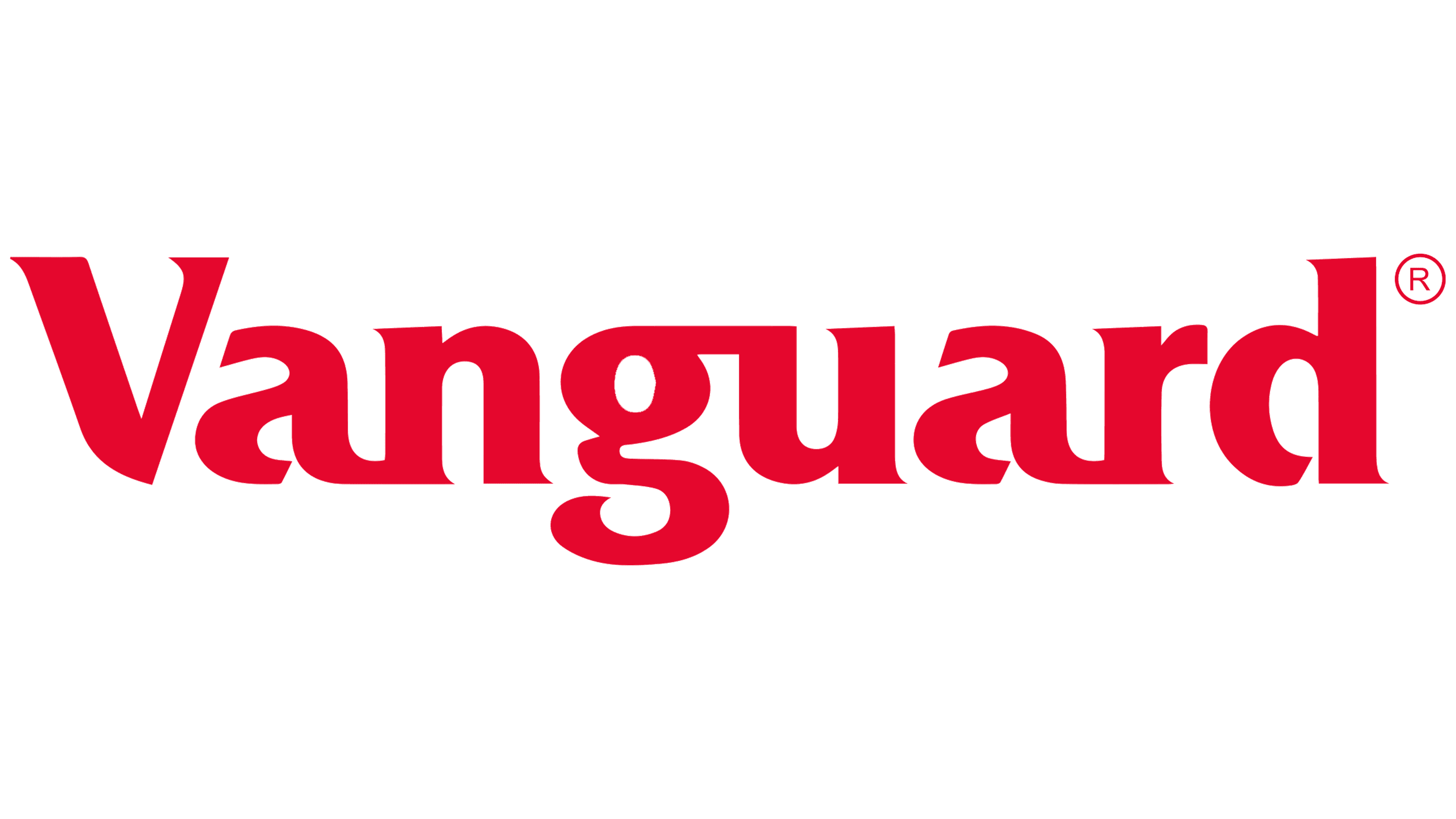 The image shows the Vanguard logo with the word 'Vanguard' in bold red text on a transparent background.