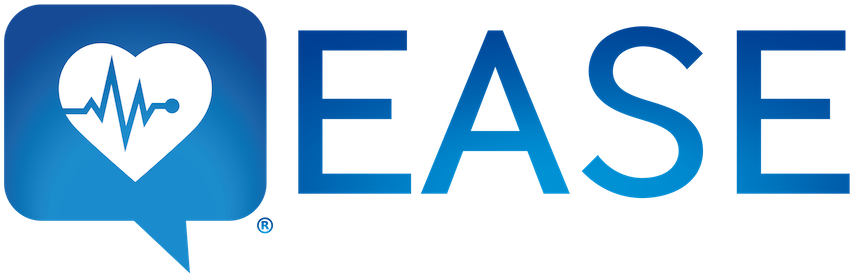 EASE Applications logo featuring a heartbeat line inside a heart-shaped speech bubble, 2018.