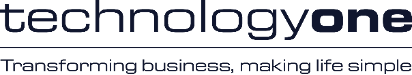 Logo of TechnologyOne with the tagline 'Transforming business, making life simple.'