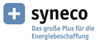 Logo of Syneco with a blue plus sign and the German text 'Das große Plus für die Energiebeschaffung'.