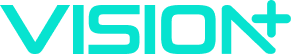 Logo for VISION+ featuring stylized turquoise text with a plus sign.