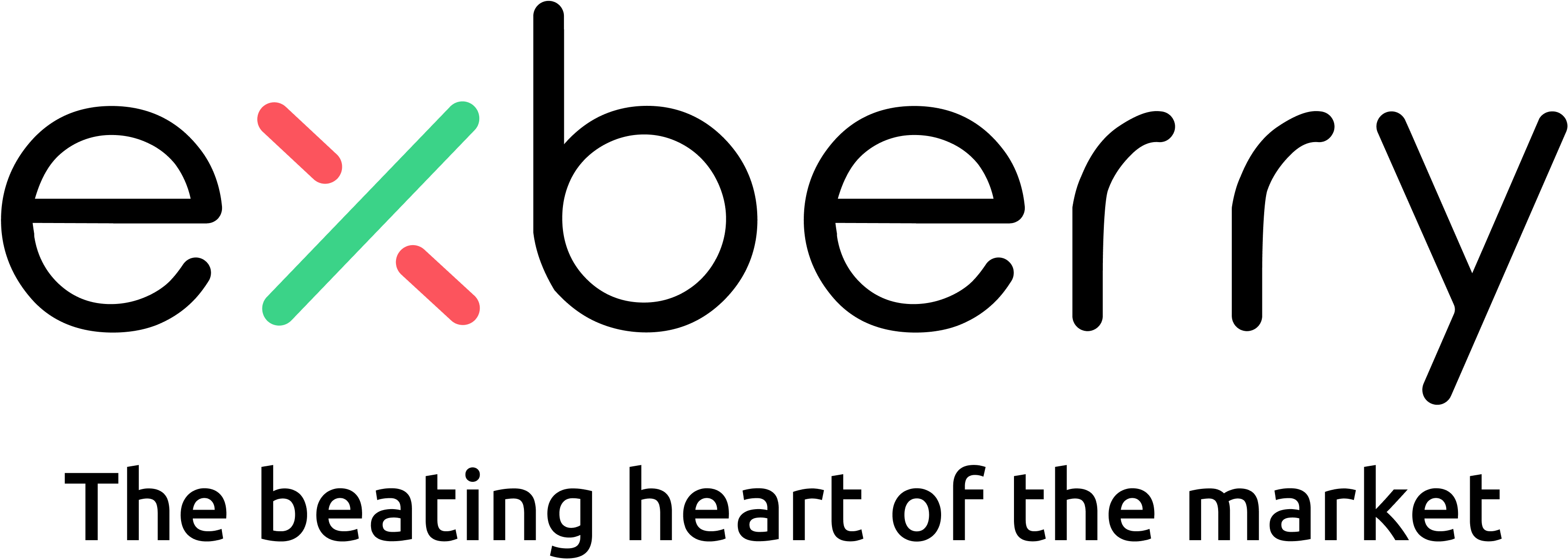 Exberry logo featuring black text with an abstract 'X' symbol in green and red.