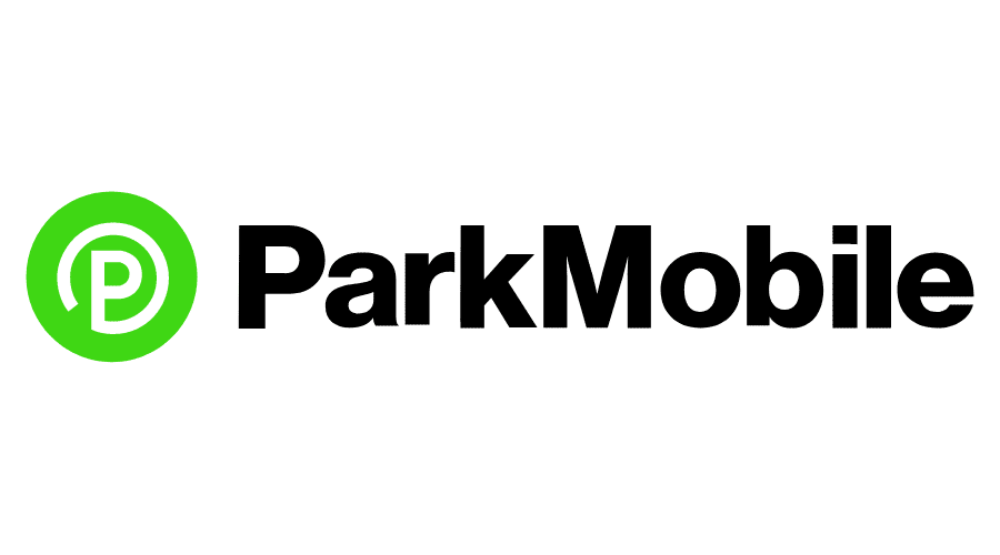 The ParkMobile logo featuring a green circular icon with a white 'P' and black 'ParkMobile' text on a white background.