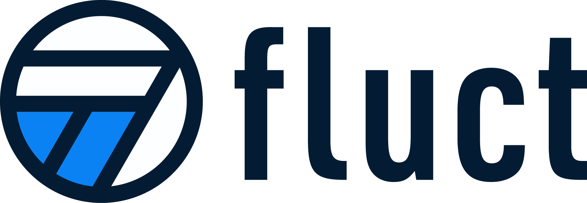 Fluct logo with blue and dark text, featuring a stylized circular icon and the word 'fluct' in bold, dark letters.