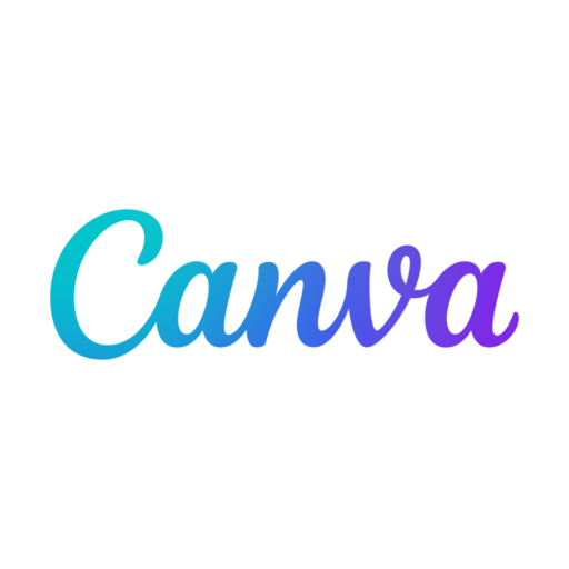 The Canva logo featuring a script font with a gradient from teal to purple on a transparent background.