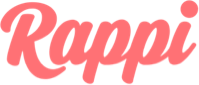 The Rappi logo in coral script text on a transparent background.
