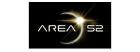 Logo for Area 52 featuring stylized white text and a solar eclipse effect on a black background.