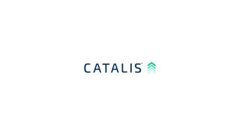 The image displays the Catalis logo with the company name in blue text and a set of three green upward-pointing arrows to the right of the text, on a white background.