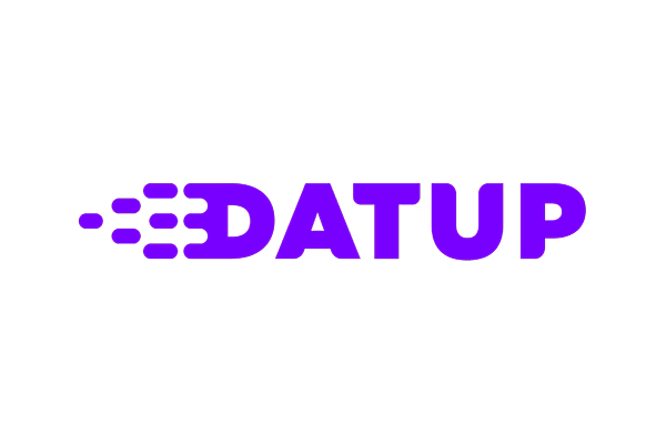 Logo for Datup featuring bold purple text on a black background.