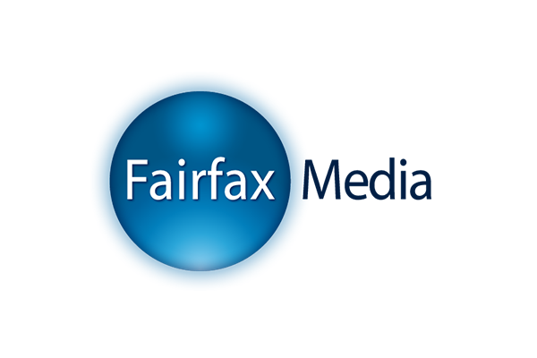 Logo of Fairfax Media featuring the company name with a blue circular background.