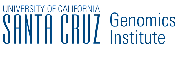 Logo for the University of California Santa Cruz Genomics Institute, featuring the institute's name in blue text.