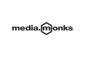 The MediaMonks logo featuring black text and a hexagon outline around the letter 'm'.