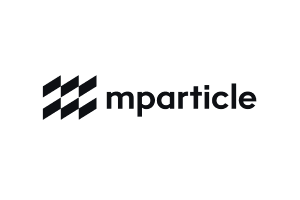 Black transparent logo of mParticle featuring a geometric icon and the word 'mparticle'.