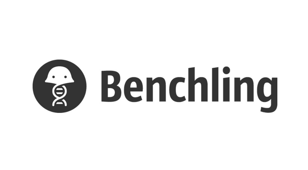 Benchling company logo featured for an AWS case study, showing the Benchling name and icon in black and white.