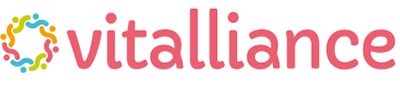 The Vitalliance logo featuring a circular, colorful abstract design to the left of the word 'vitalliance' written in lowercase pink letters.