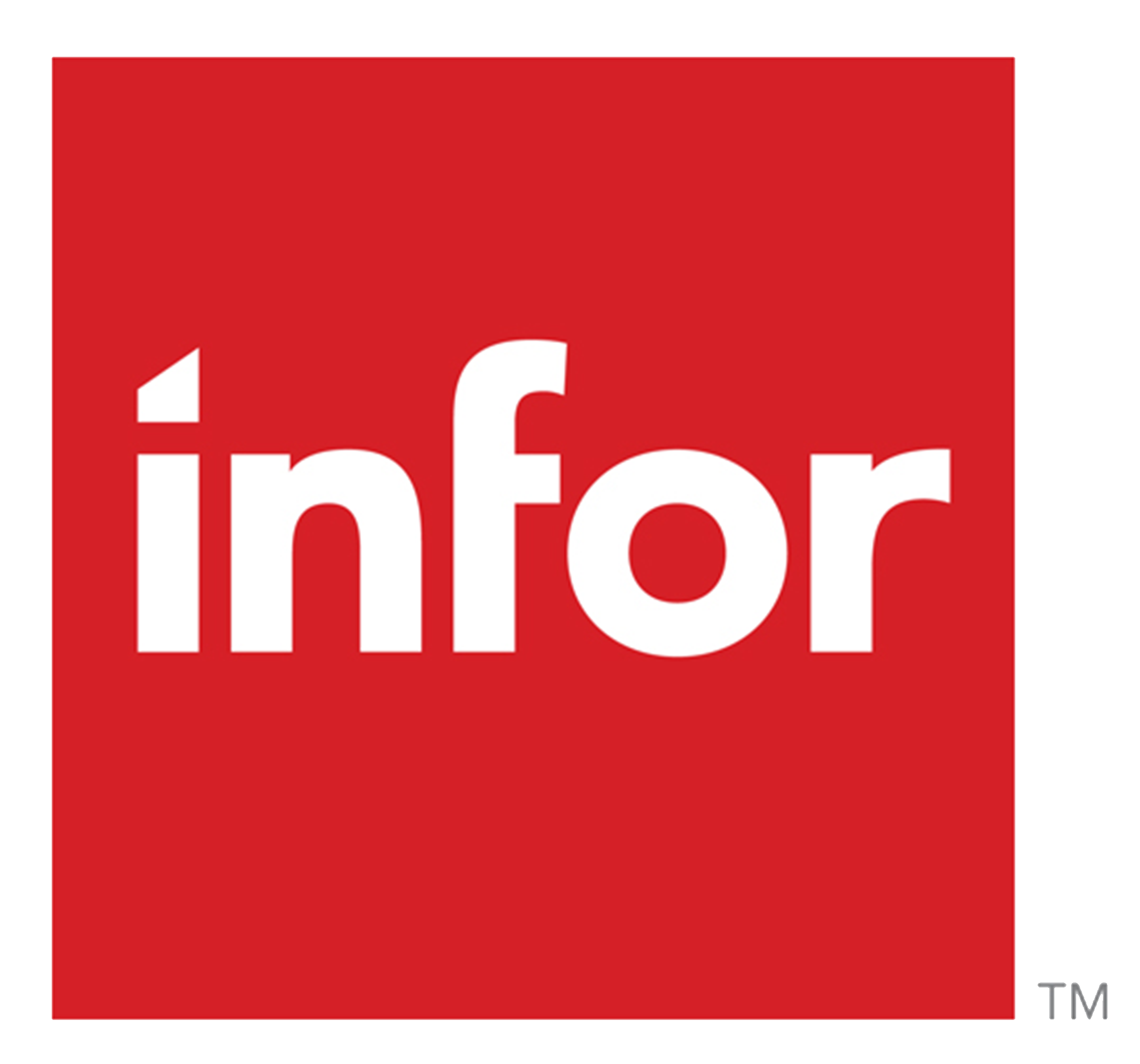 Infor logo in white text on a red square background.