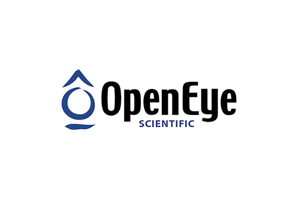 Logo for OpenEye Scientific, featuring the company's name and a stylized icon.