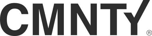 Grey CMNTY logo in a horizontal layout on a transparent background.
