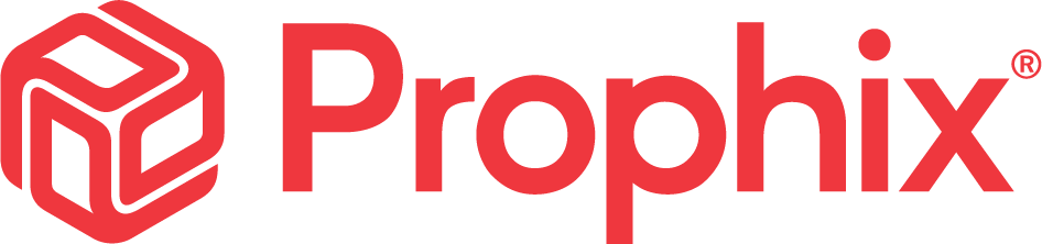The Prophix company logo featuring a red geometric cube icon and the brand name 'Prophix' in red text.