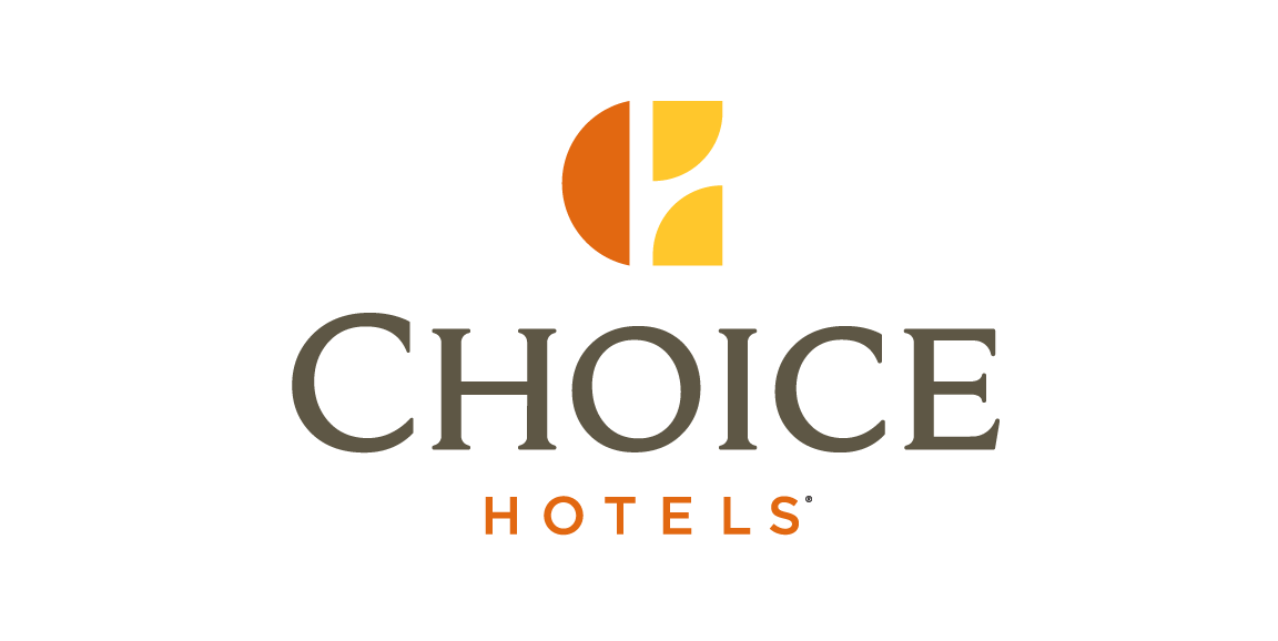 "Choice Hotels logo with a stylized orange and yellow 'C' above the text."