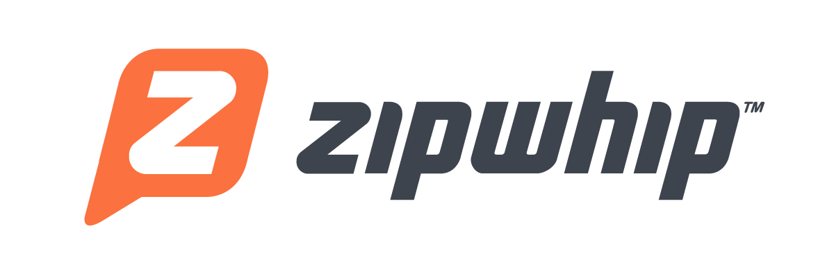 Logo for Zipwhip, featuring a stylized 'Z' in an orange speech bubble next to the company name in dark lettering.