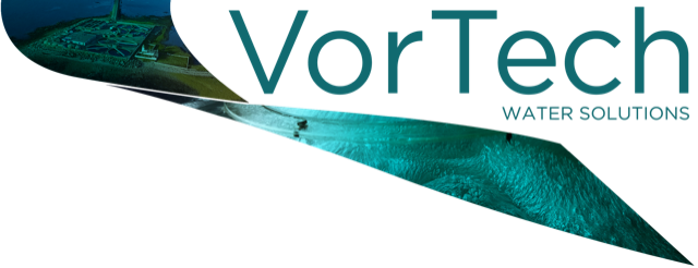 Logo for VorTech Water Solutions featuring stylized text and a water-themed design element.