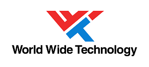 Logo of World Wide Technology featuring a stylized red and blue 'W' above the company name in black text.