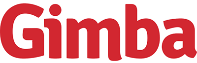 Gimba logo in red bold letters on a transparent background.