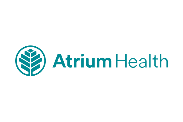 Atrium Health logo featuring a teal leaf design and the text 'Atrium Health'.
