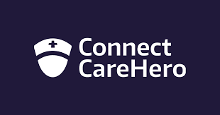 Logo of Connect CareHero, featuring a nurse's cap icon and the company name on a dark background.