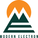 Logo for Modern Electron, featuring a stylized mountain with an orange semicircle in the background and 'MODERN ELECTRON' text below.