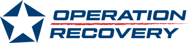 Logo for Operation Recovery featuring a blue star symbol and blue text with a red underline.