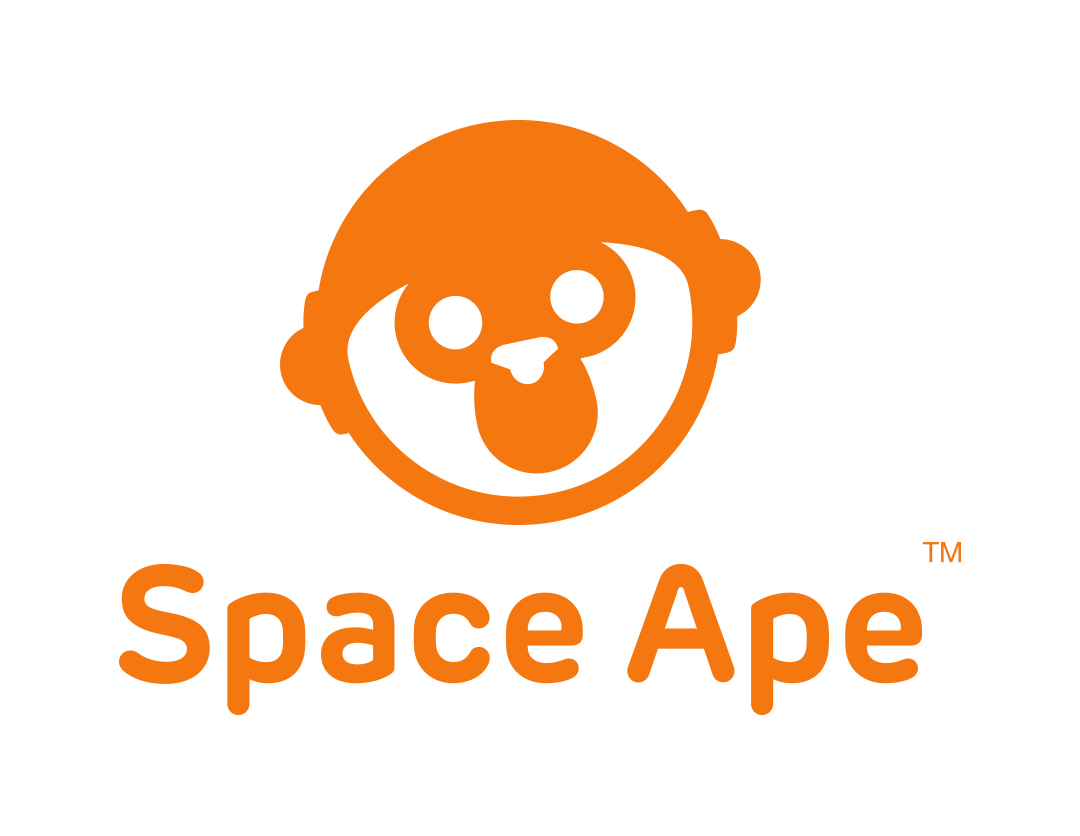 The vertical logo of Space Ape Games in orange, featuring a stylized ape face above the company name 'Space Ape' in orange text.