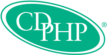 The logo of CDPHP, featuring white letters 'CDPHP' on a green oval background.