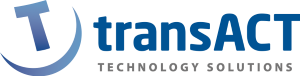 Logo for transACT Technology Solutions featuring a stylized T with the company name and tagline 'Technology Solutions'.
