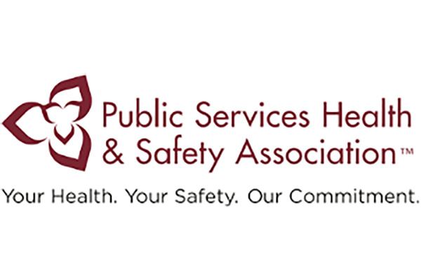 Logo of the Public Services Health & Safety Association with the tagline 'Your Health. Your Safety. Our Commitment.'
