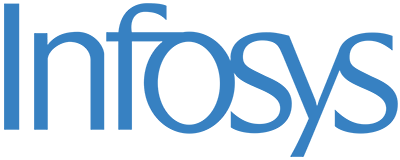 The logo of Infosys, depicted with the company's name in a stylized blue font.