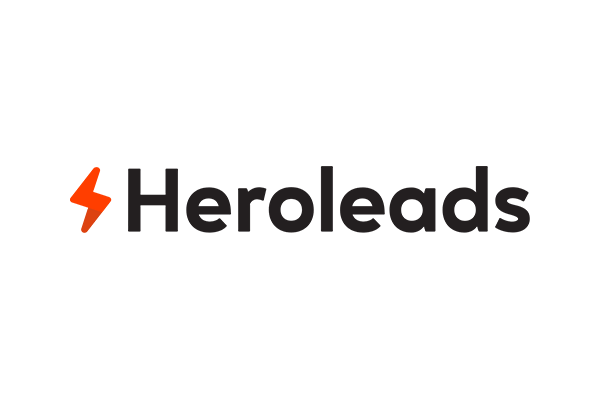 Heroleads company logo featuring an orange lightning bolt symbol and the word 'Heroleads' in bold black text.